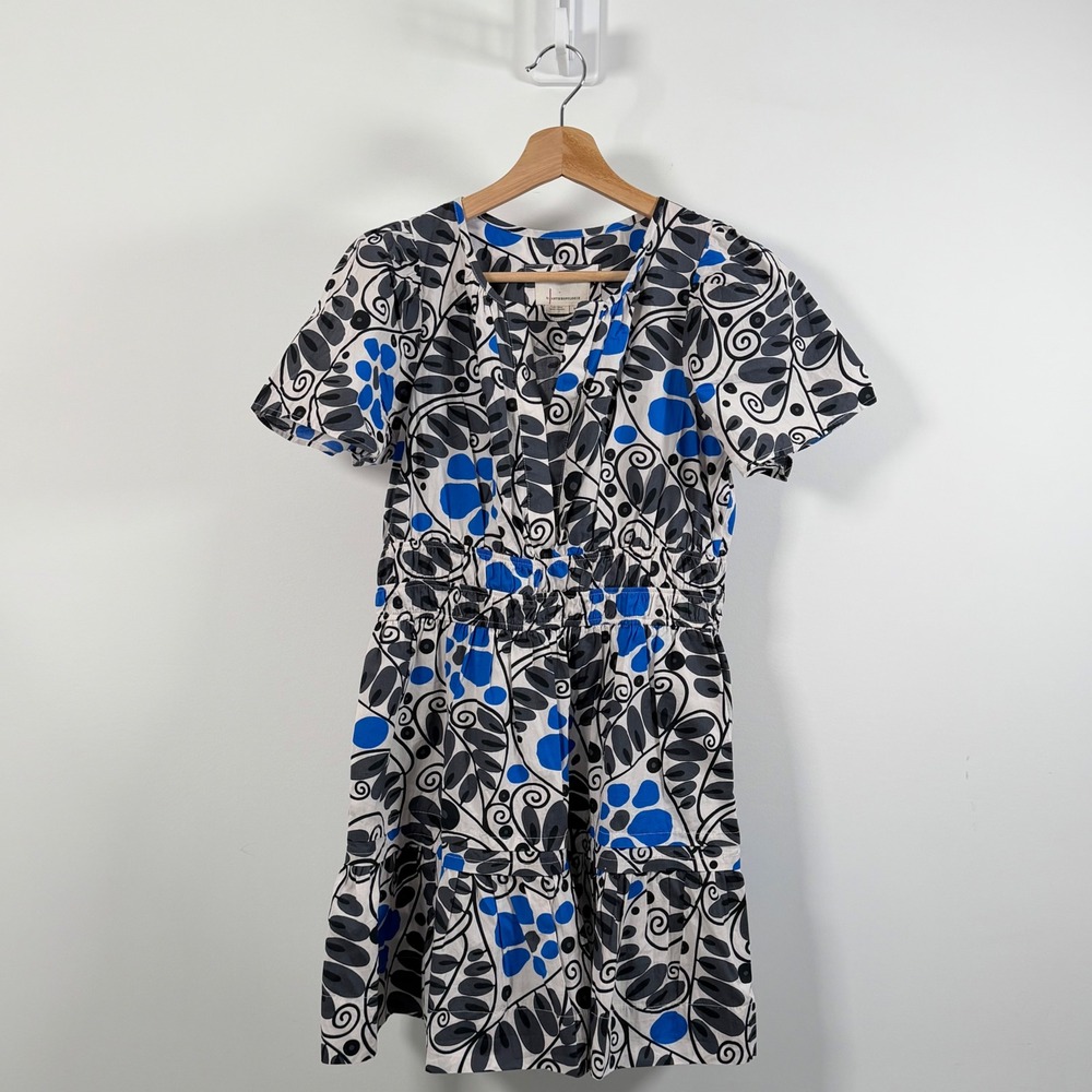 Anthropologie Floral Midi Dress Small Elastic Waist V-Neck Cotton Boho Coastal